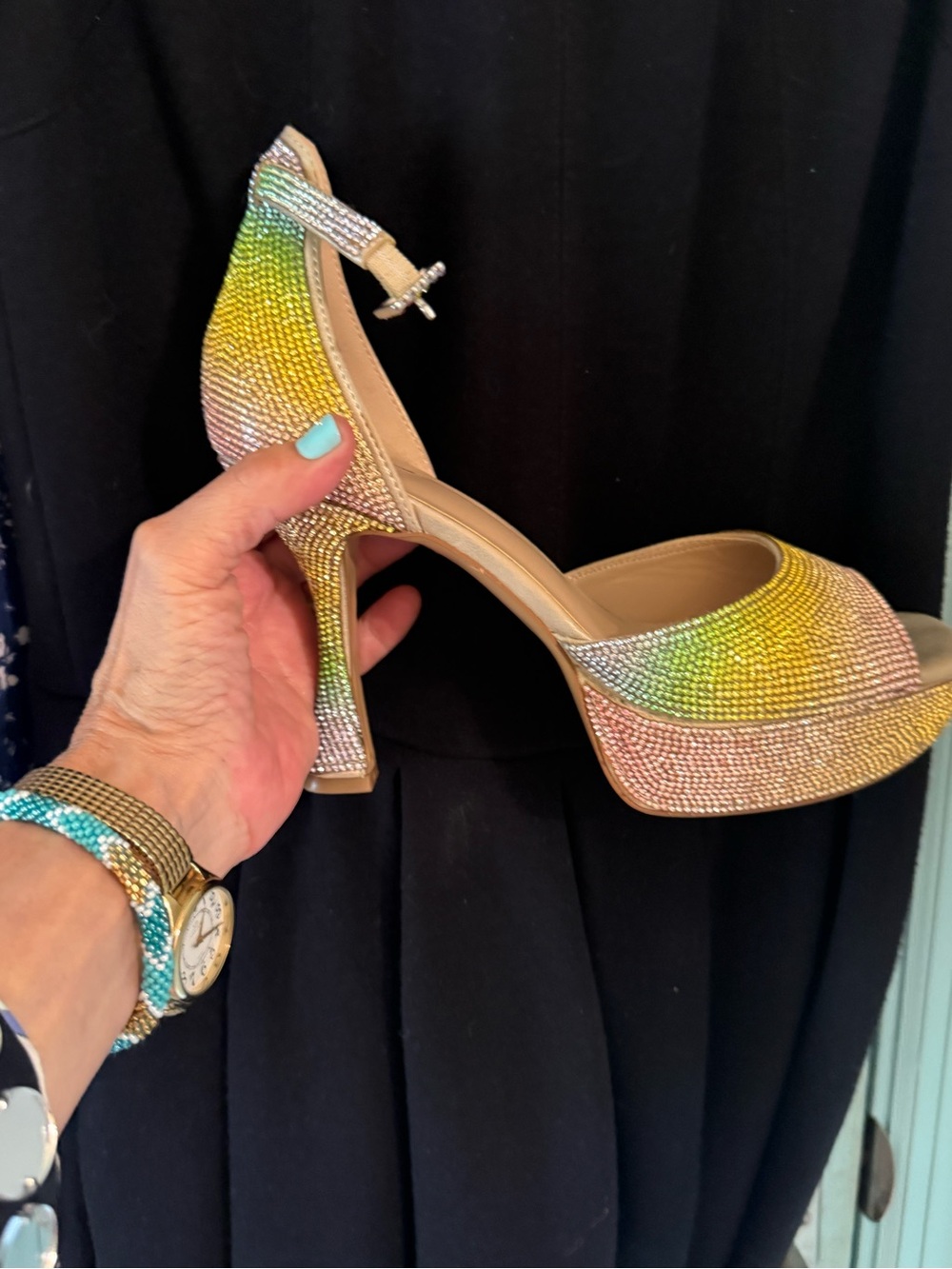 Crystal Ombre Jeweled Slide Sandal size 7
